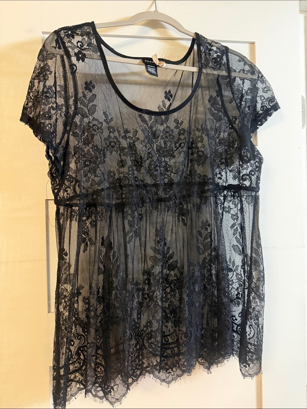 torrid Black Floral Lace Sheer Short Sleeve Top
